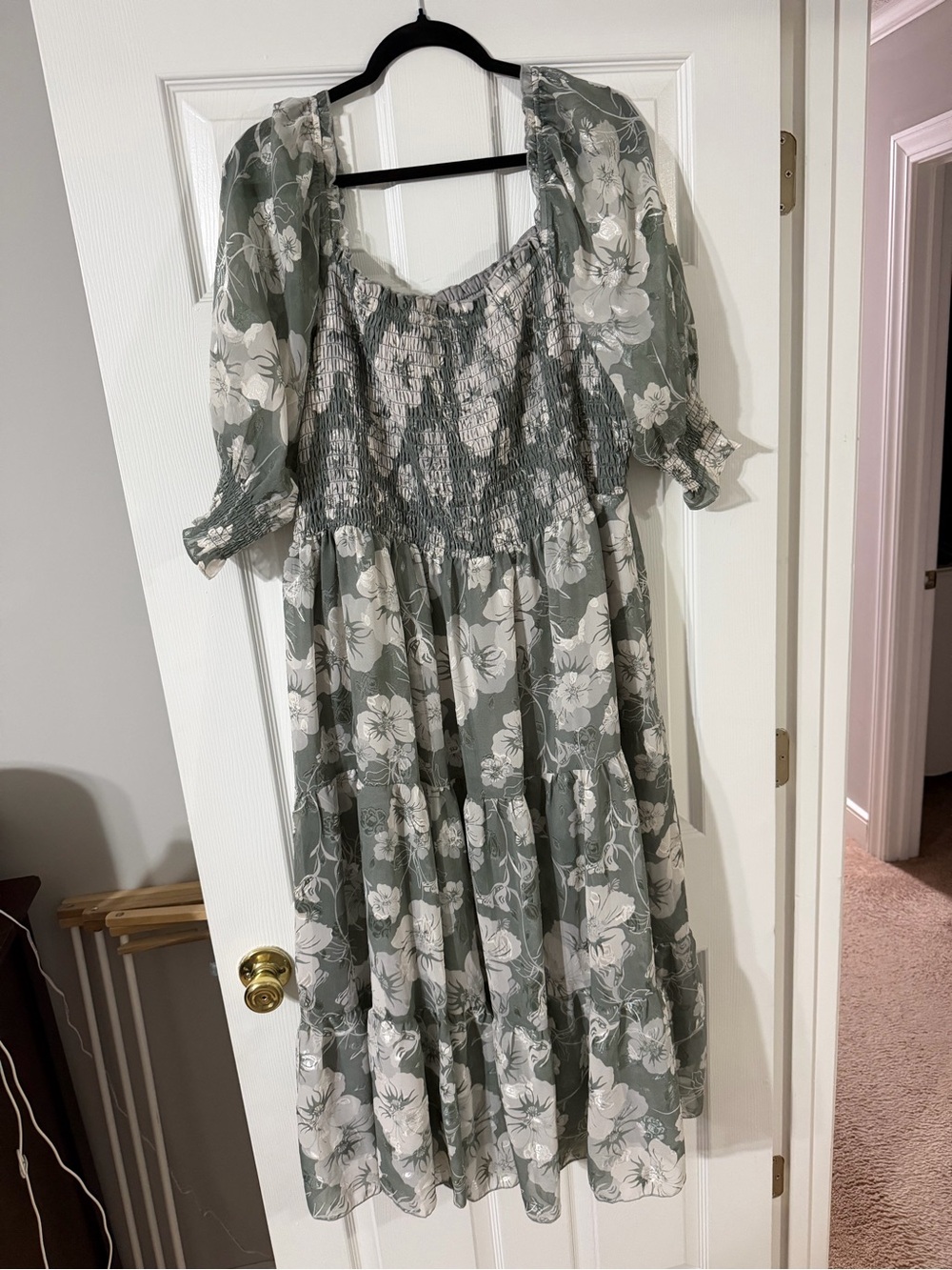 Baltic Born Sage Green Floral Smocked Midi Dress